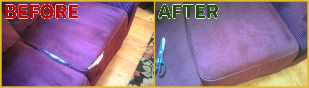 before and after Burst / Ripped Stitching, Fabric & Zip Repair 